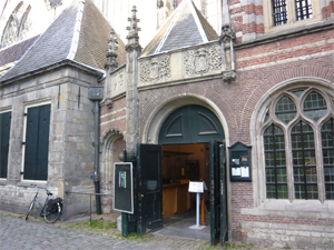 The carved stone entrance of the Oude Kerk